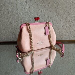 SMALL Nora Peach Strawberry Kiss Lock Leather Crossbody/Clutch Bag